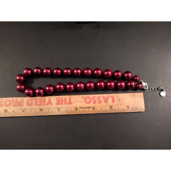 Charter Club Signed Cranberry Red Bead Necklace Choker‎ - Picture 4 of 4